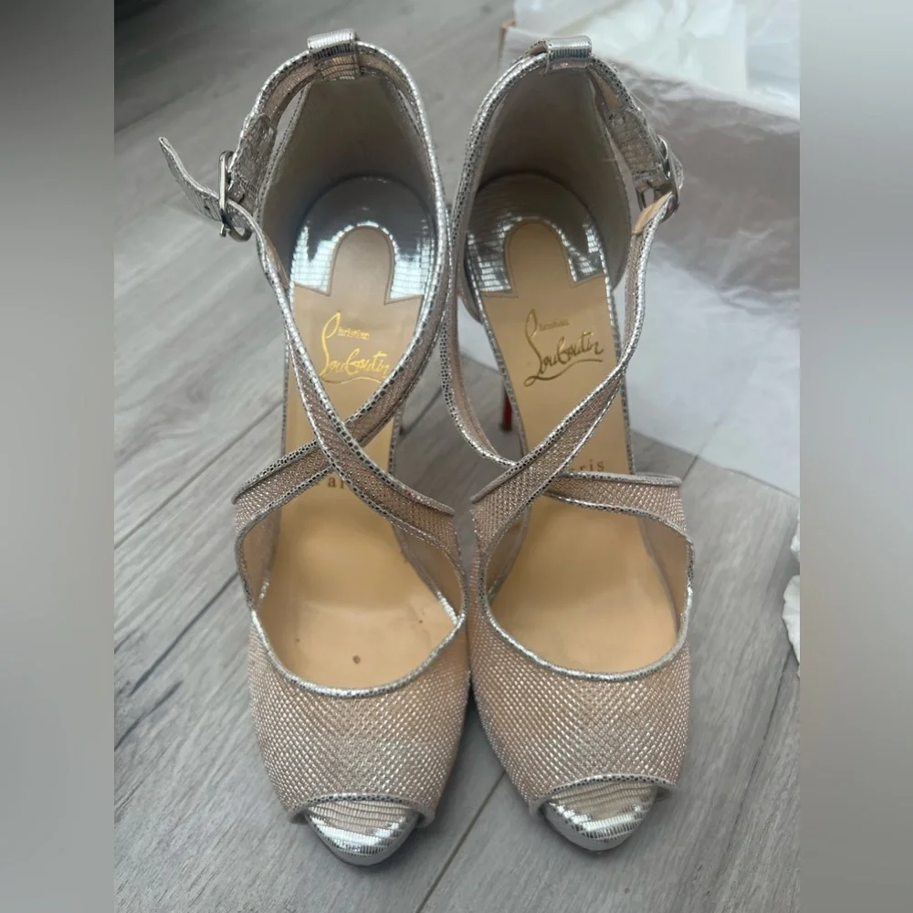 Christian Louboutin Mariacar Mesh Nude Leather Sandals 120 - Size 39.5